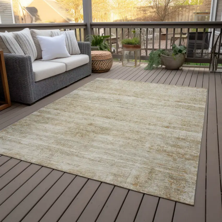 Brown And Beige Striped Washable Indoor Outdoor Area Rug Photo 8