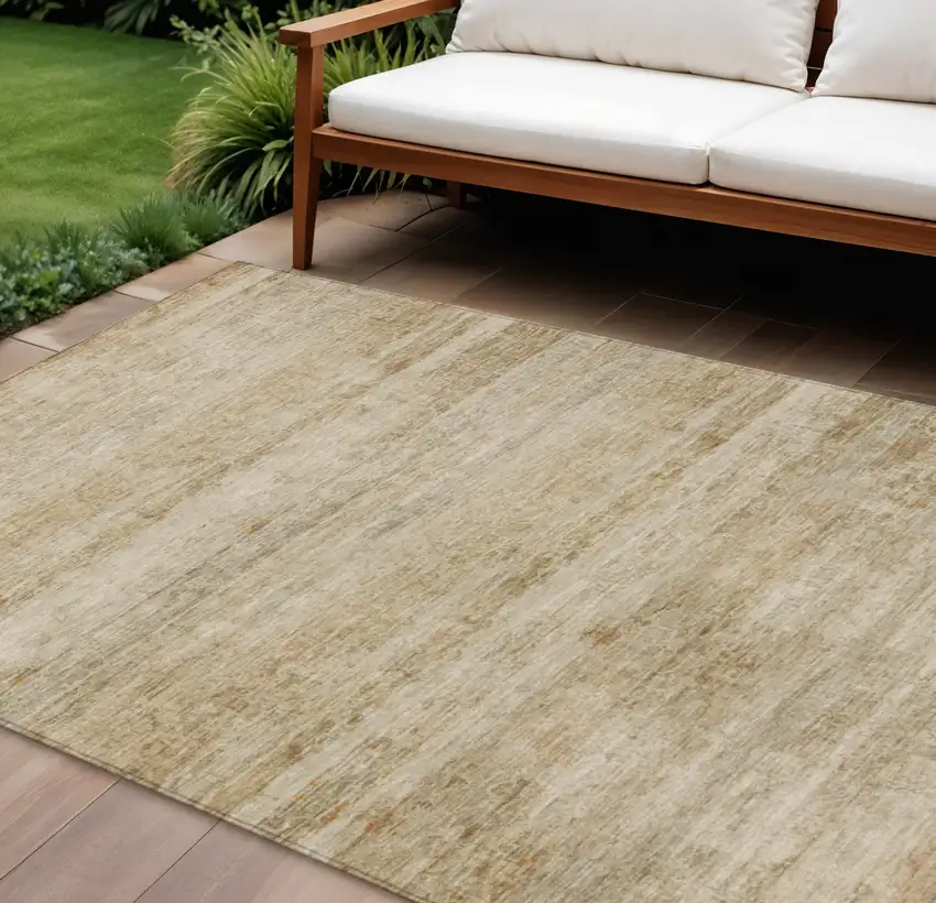 Brown And Beige Striped Washable Indoor Outdoor Area Rug Photo 2