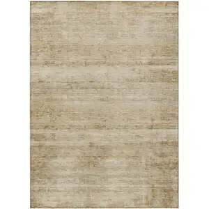 Photo of Brown And Beige Striped Washable Indoor Outdoor Area Rug