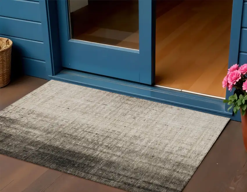 Brown And Beige Striped Washable Indoor Outdoor Area Rug Photo 1