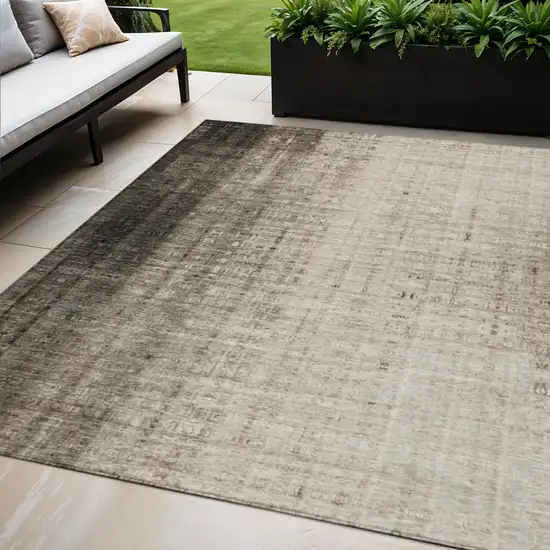Brown And Beige Striped Washable Indoor Outdoor Area Rug Photo 1
