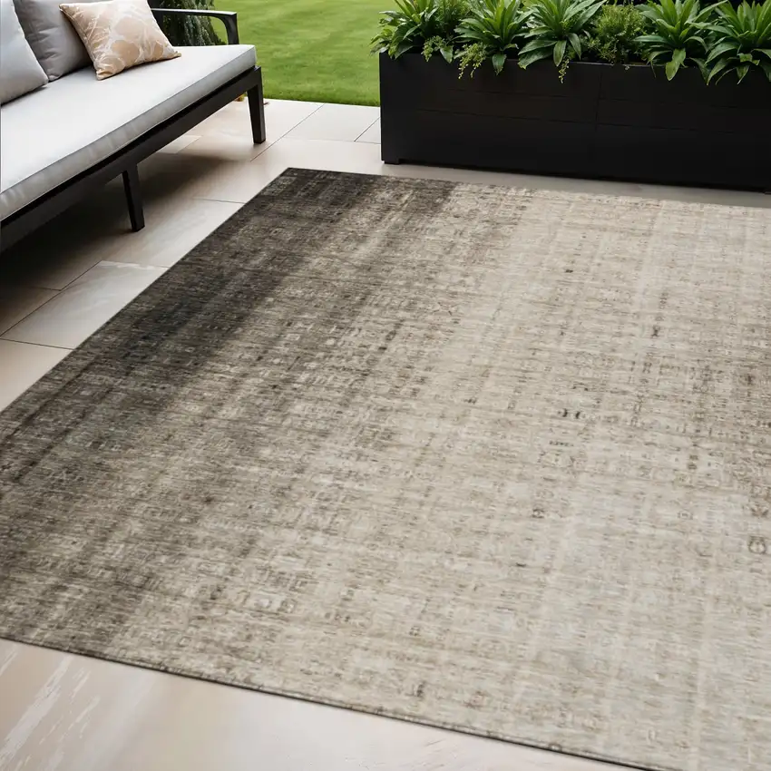 Brown And Beige Striped Washable Indoor Outdoor Area Rug Photo 1