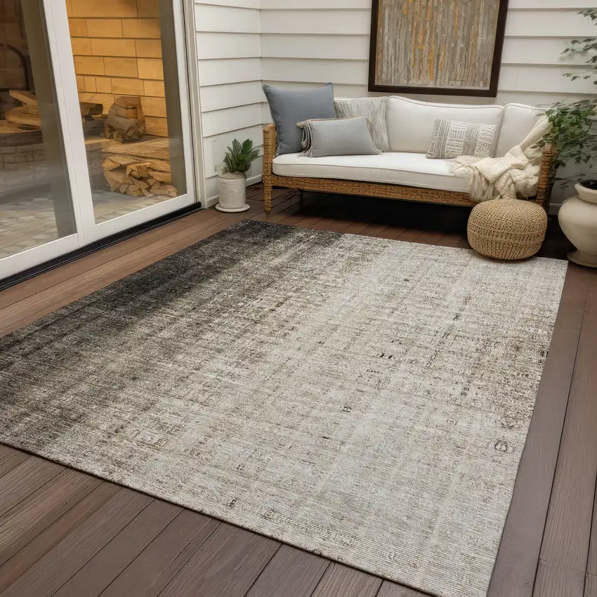 Brown And Beige Striped Washable Indoor Outdoor Area Rug Photo 8