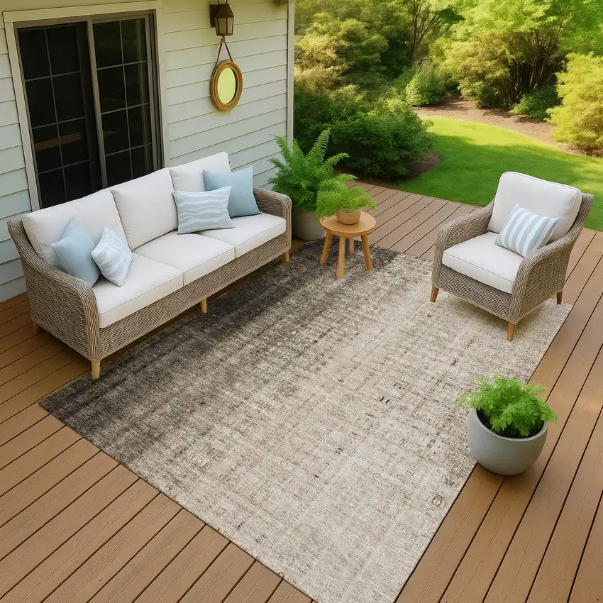 Brown And Beige Striped Washable Indoor Outdoor Area Rug Photo 6