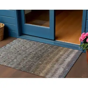 Photo of Brown And Beige Striped Washable Indoor Outdoor Area Rug
