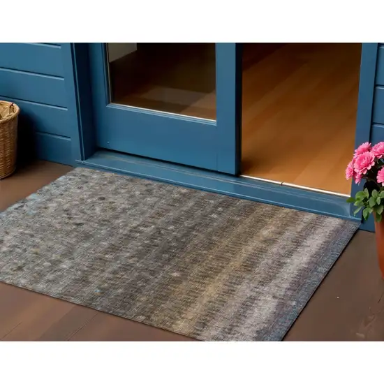 Brown And Beige Striped Washable Indoor Outdoor Area Rug Photo 1