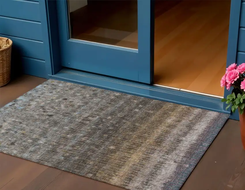 Brown And Beige Striped Washable Indoor Outdoor Area Rug Photo 1