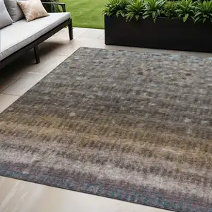 Photo of Brown And Beige Striped Washable Indoor Outdoor Area Rug