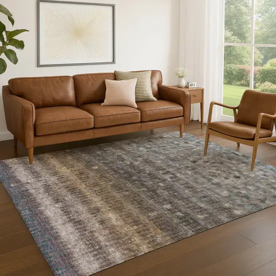 Brown And Beige Striped Washable Indoor Outdoor Area Rug Photo 7