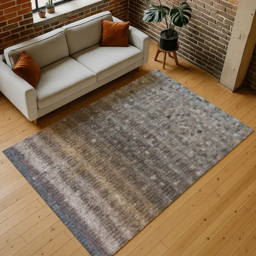 Brown And Beige Striped Washable Indoor Outdoor Area Rug Photo 8