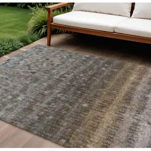 Photo of Brown And Beige Striped Washable Indoor Outdoor Area Rug