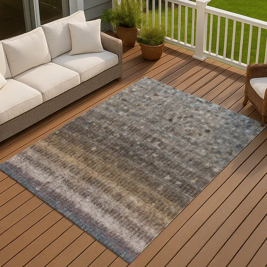 Brown And Beige Striped Washable Indoor Outdoor Area Rug Photo 6