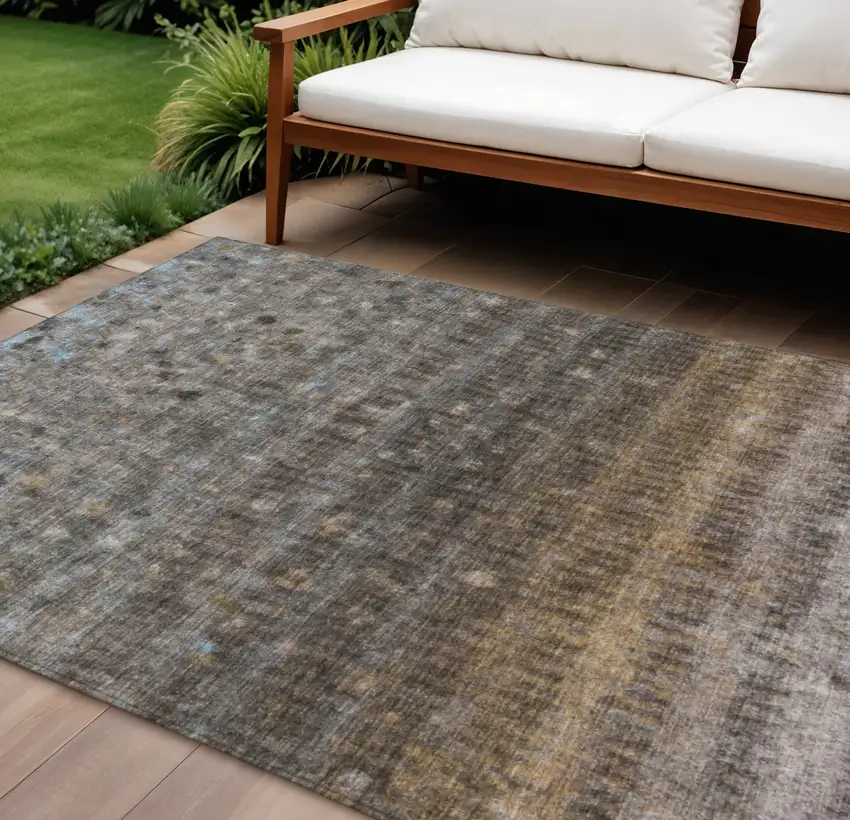 Brown And Beige Striped Washable Indoor Outdoor Area Rug Photo 1