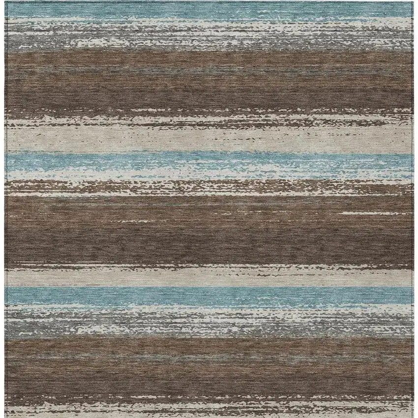 Brown And Beige Striped Washable Indoor Outdoor Area Rug Photo 4