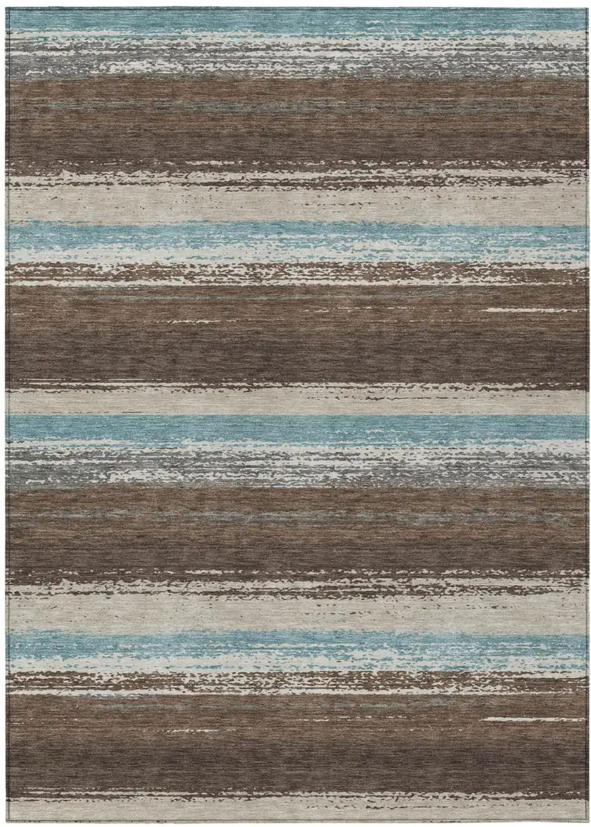Brown And Beige Striped Washable Indoor Outdoor Area Rug Photo 2