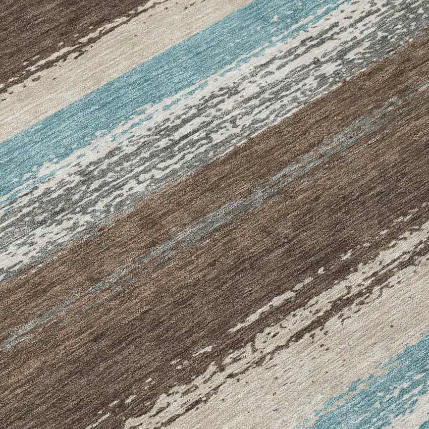 Brown And Beige Striped Washable Indoor Outdoor Area Rug Photo 6