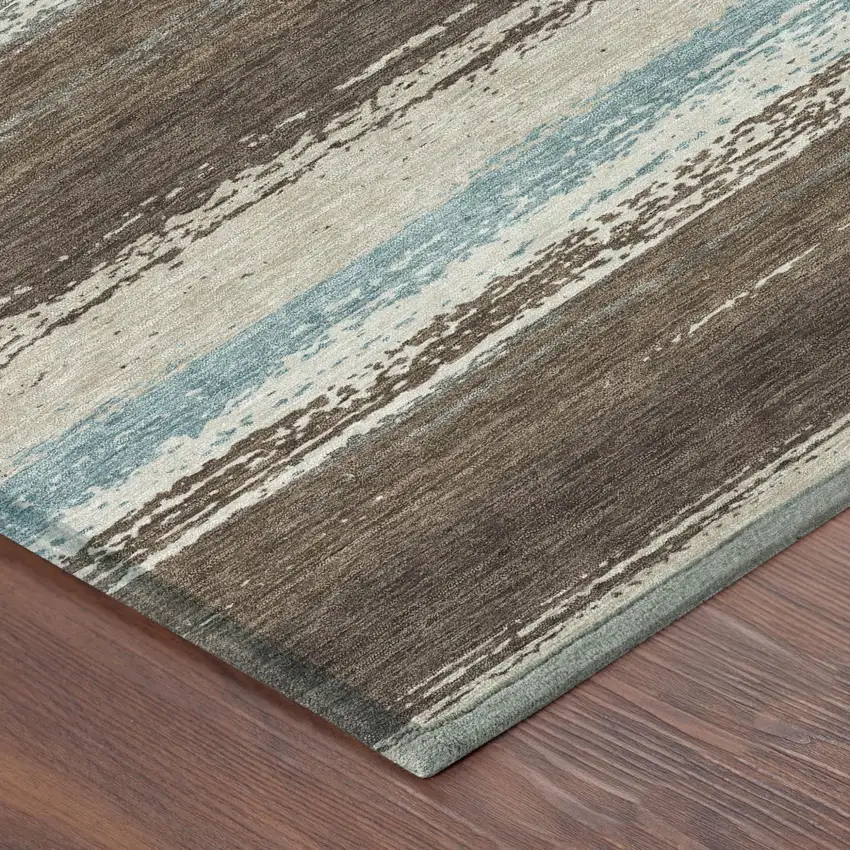 Brown And Beige Striped Washable Indoor Outdoor Area Rug Photo 5