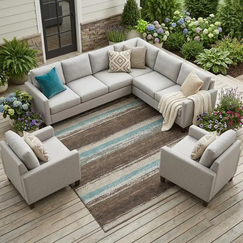 Brown And Beige Striped Washable Indoor Outdoor Area Rug Photo 1