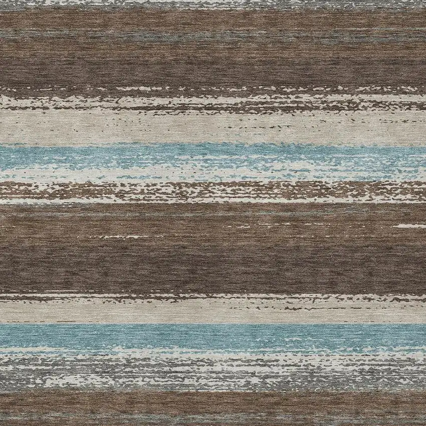 Brown And Beige Striped Washable Indoor Outdoor Area Rug Photo 3
