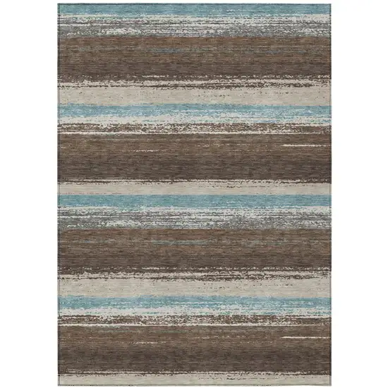 Brown And Beige Striped Washable Indoor Outdoor Area Rug Photo 2