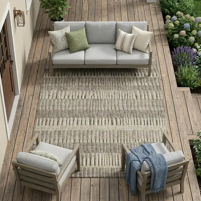 Brown And Beige Striped Washable Indoor Outdoor Area Rug Photo 1