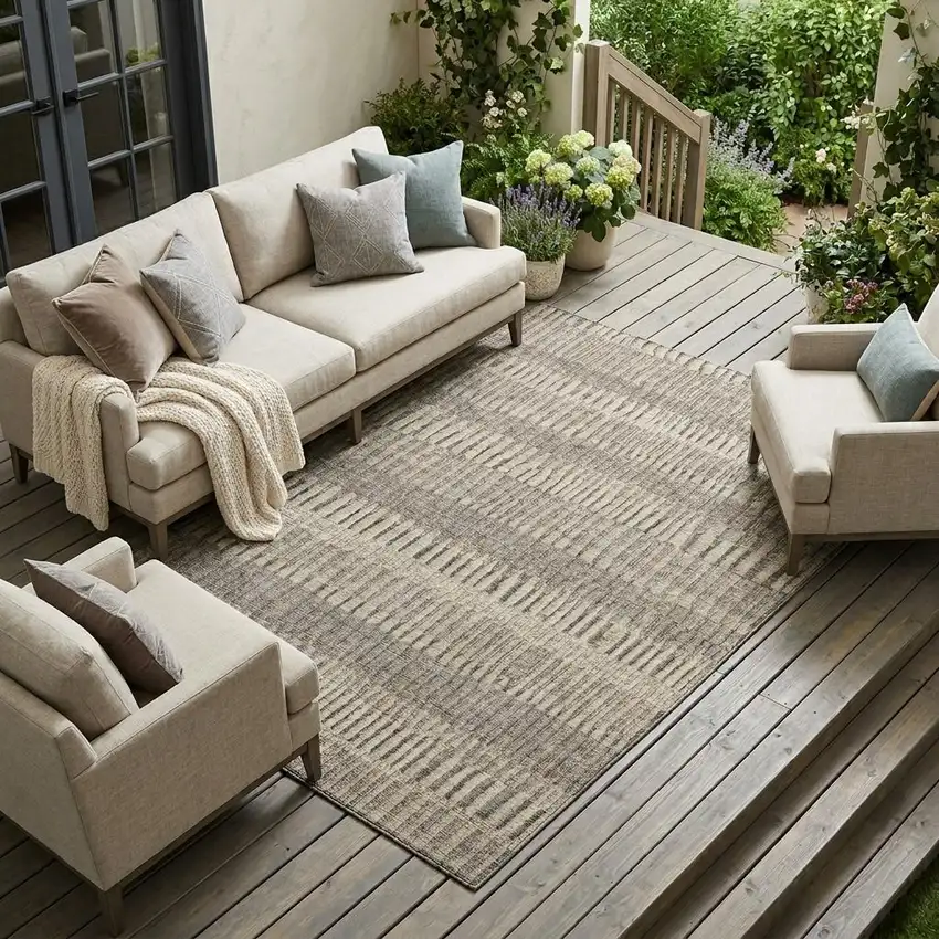 Brown And Beige Striped Washable Indoor Outdoor Area Rug Photo 1