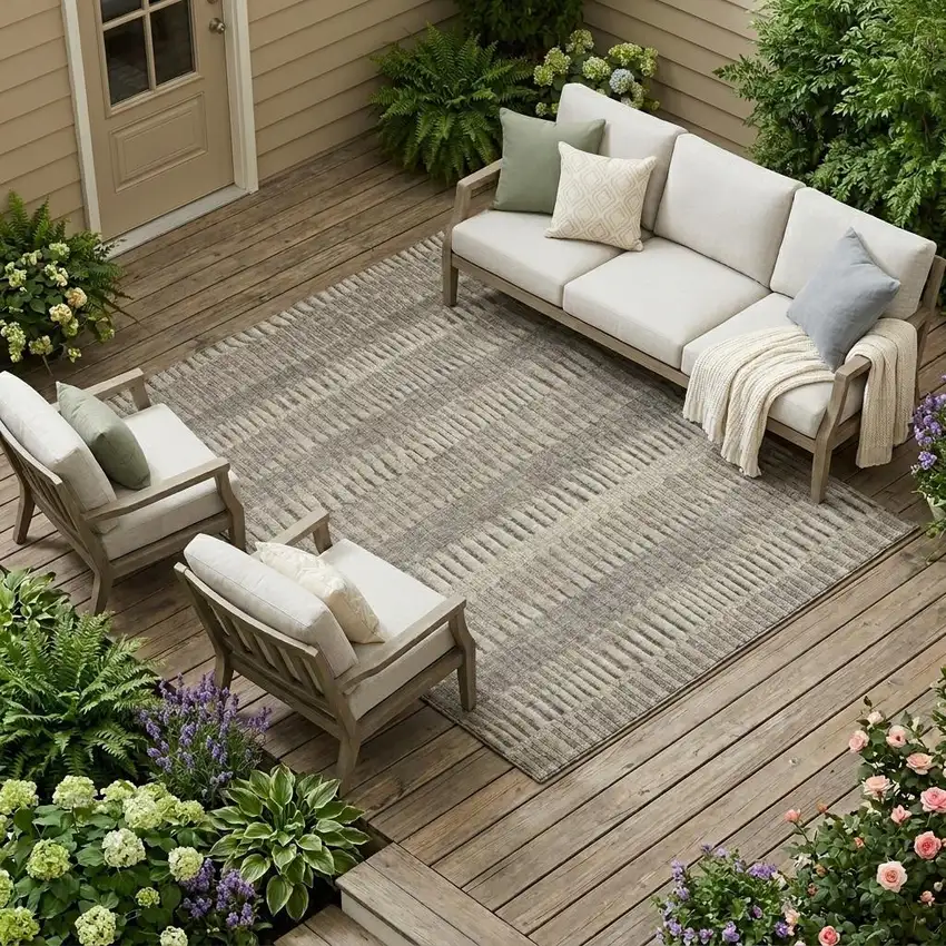 Brown And Beige Striped Washable Indoor Outdoor Area Rug Photo 1