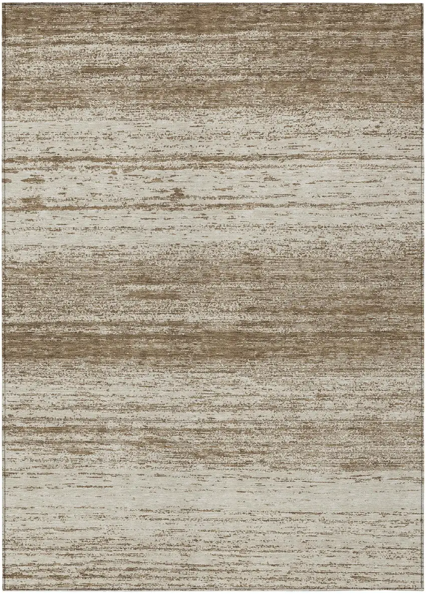 Brown And Beige Striped Washable Indoor Outdoor Area Rug Photo 2