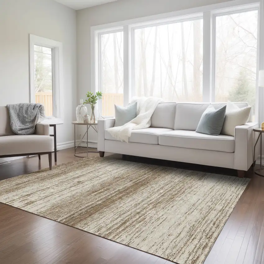 Brown And Beige Striped Washable Indoor Outdoor Area Rug Photo 9