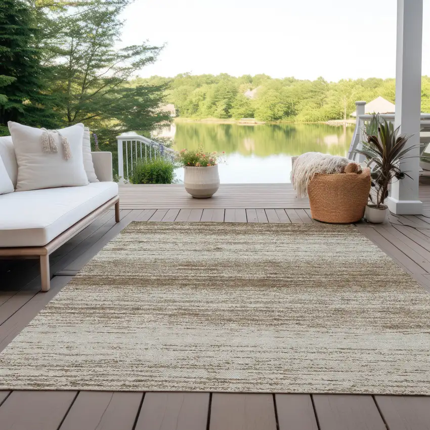 Brown And Beige Striped Washable Indoor Outdoor Area Rug Photo 9