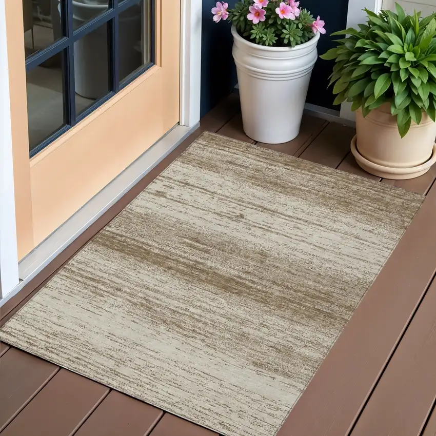 Brown And Beige Striped Washable Indoor Outdoor Area Rug Photo 1