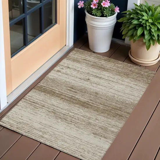 Brown And Beige Striped Washable Indoor Outdoor Area Rug Photo 1