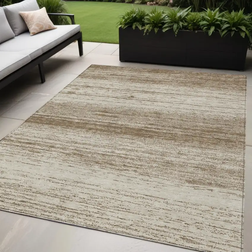 Brown And Beige Striped Washable Indoor Outdoor Area Rug Photo 1
