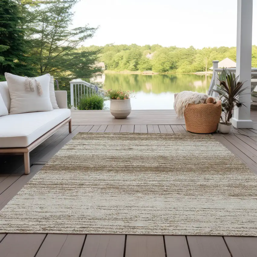 Brown And Beige Striped Washable Indoor Outdoor Area Rug Photo 9