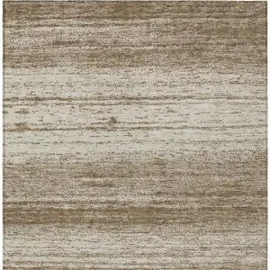 Photo of Brown And Beige Striped Washable Indoor Outdoor Area Rug