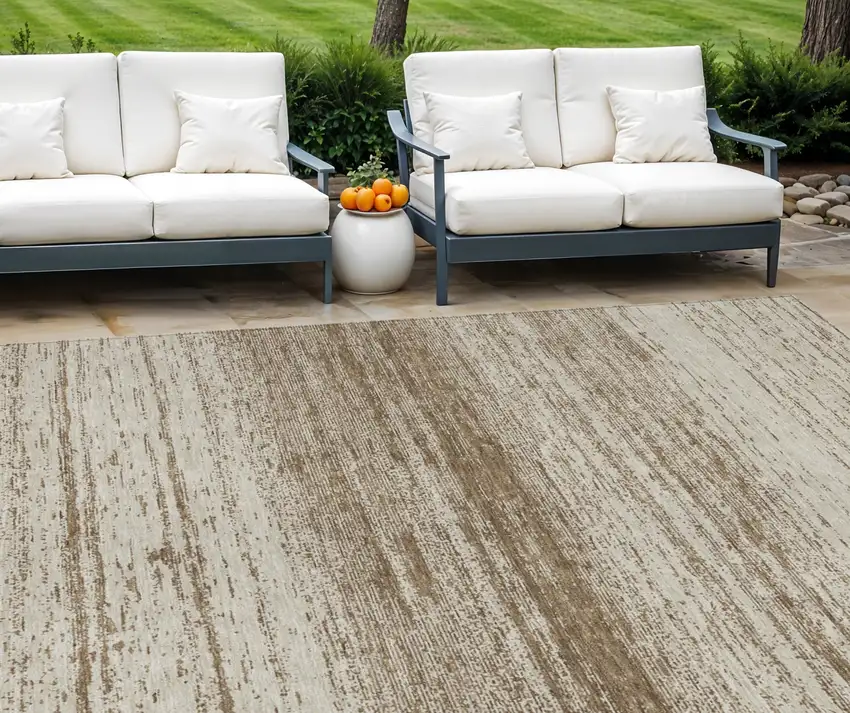 Brown And Beige Striped Washable Indoor Outdoor Area Rug Photo 1