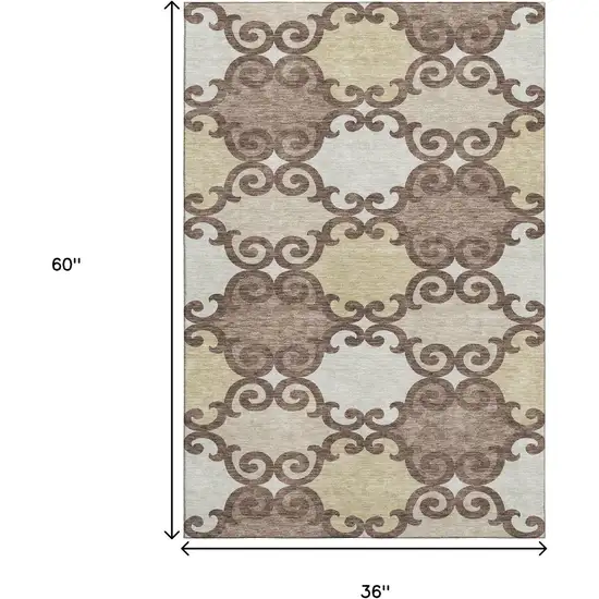 Brown And Beige Trellis Washable Area Rug With UV Protection Photo 3