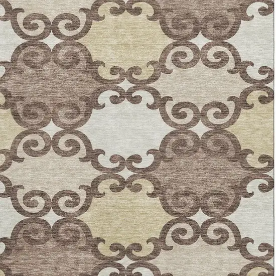 Brown And Beige Trellis Washable Area Rug With UV Protection Photo 4