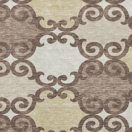 Brown And Beige Trellis Washable Area Rug With UV Protection Photo 3