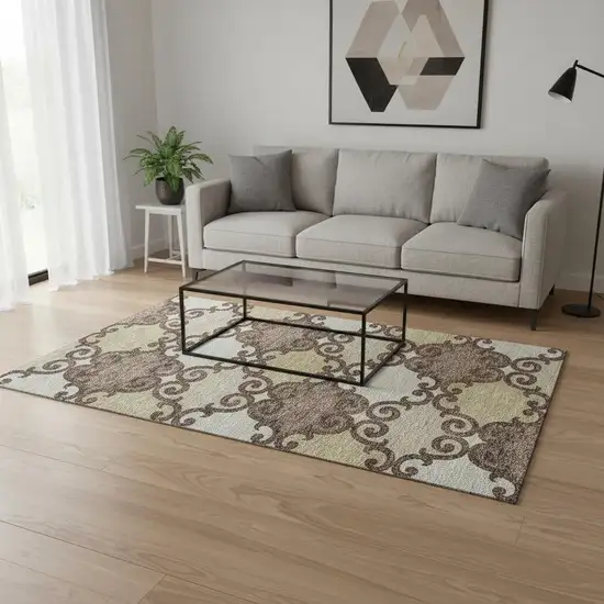 Brown And Beige Trellis Washable Area Rug With UV Protection Photo 2