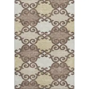 Photo of Brown And Beige Trellis Washable Area Rug With UV Protection