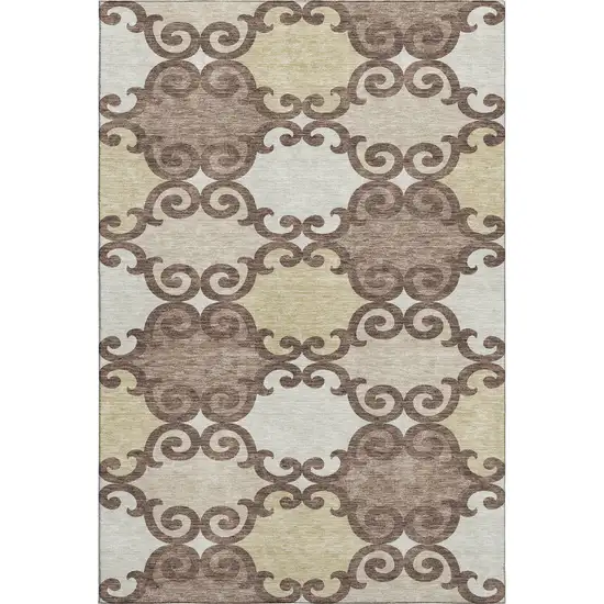 Brown And Beige Trellis Washable Area Rug With UV Protection Photo 1