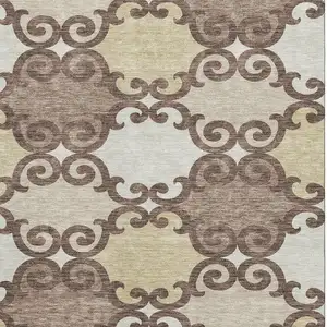 Photo of Brown And Beige Trellis Washable Area Rug With UV Protection