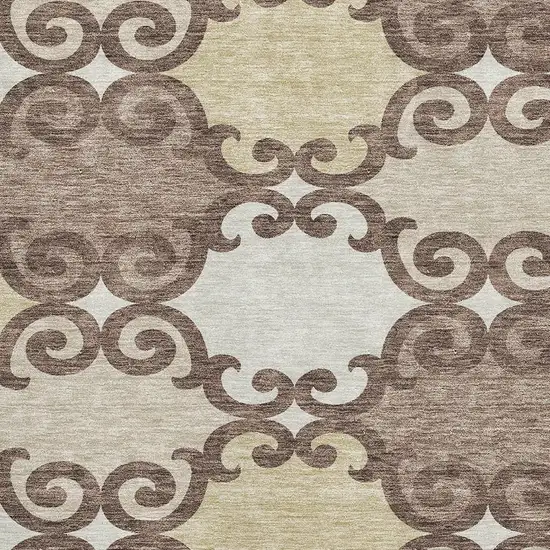 Brown And Beige Trellis Washable Area Rug With UV Protection Photo 3