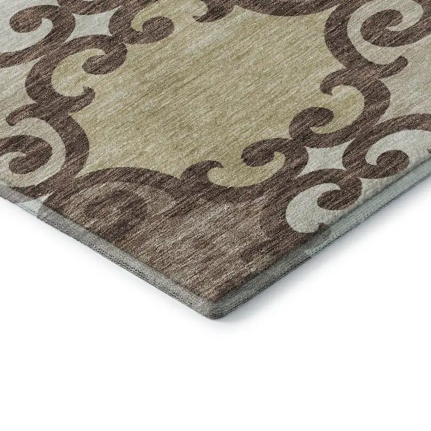 Brown And Beige Trellis Washable Area Rug With UV Protection Photo 8