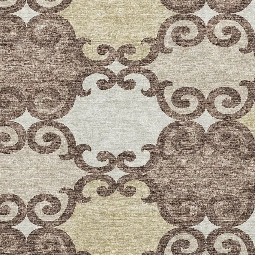 Brown And Beige Trellis Washable Area Rug With UV Protection Photo 3