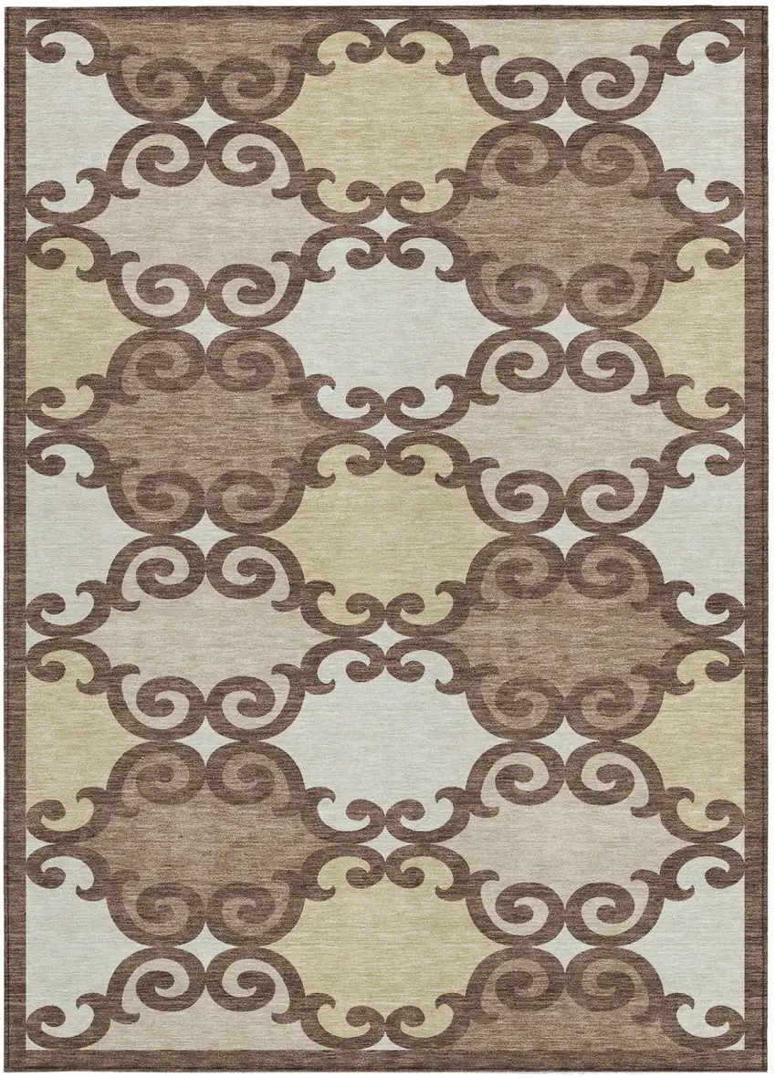 Brown And Beige Trellis Washable Indoor Outdoor Area Rug Photo 6