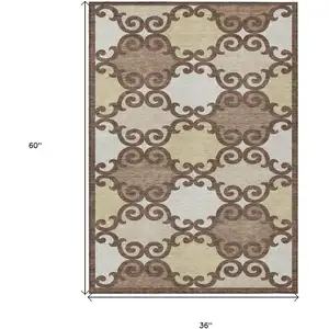 Photo of Brown And Beige Trellis Washable Indoor Outdoor Area Rug
