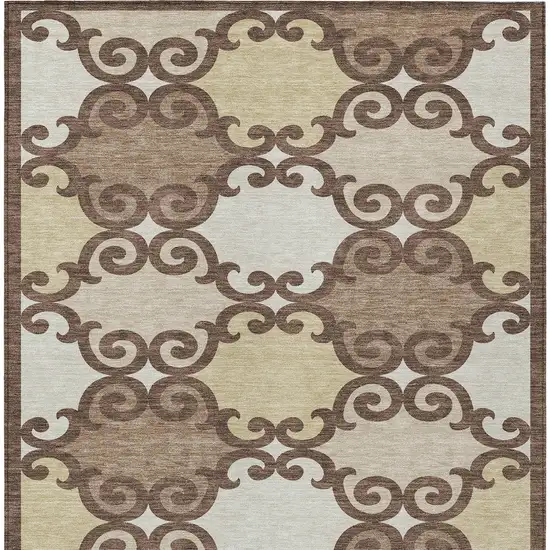Brown And Beige Trellis Washable Indoor Outdoor Area Rug Photo 7