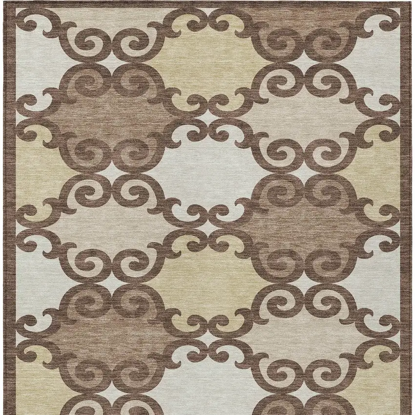Brown And Beige Trellis Washable Indoor Outdoor Area Rug Photo 7